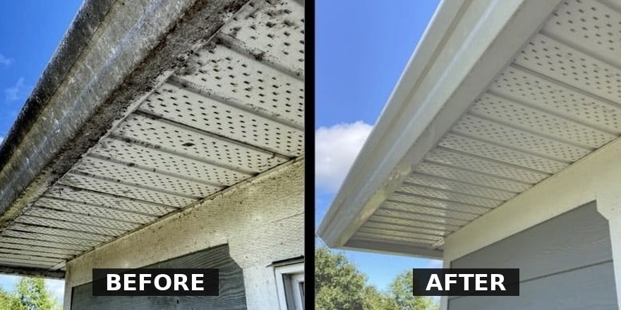 Webster's Windows gutter cleaning service, before and after comparison